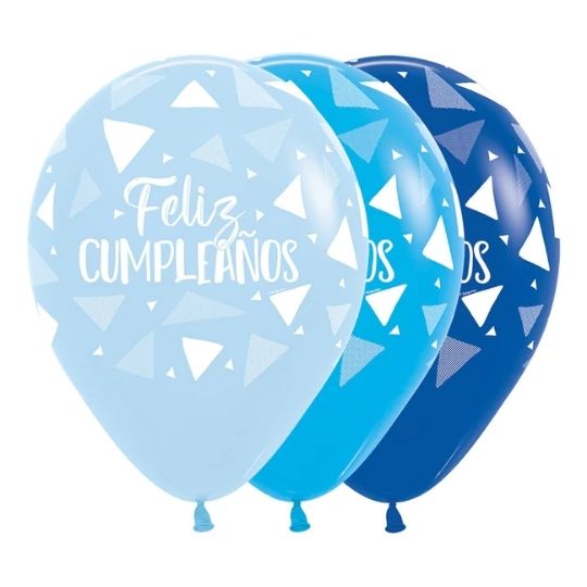 Globo Feliz Cumpleaños Triángulos Azul