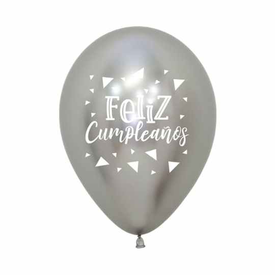 Feliz Cumpleaños Triángulos Plateado